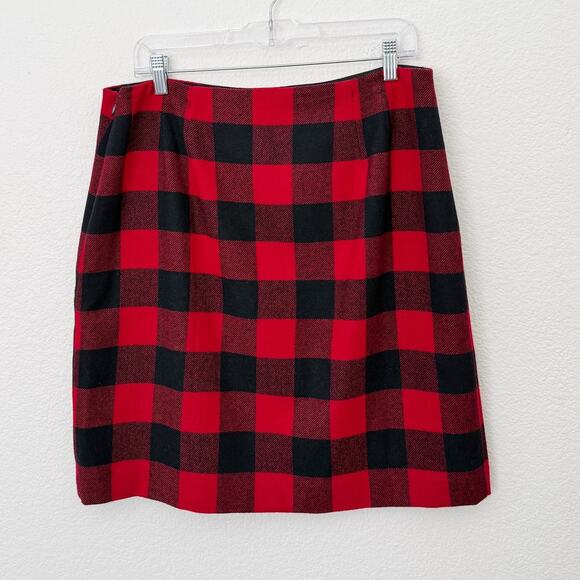 [Talbots] Red Black Buffalo Plaid Wool Blend Pencil Mini Skirt Holiday Fall 12 - Picture 2 of 10